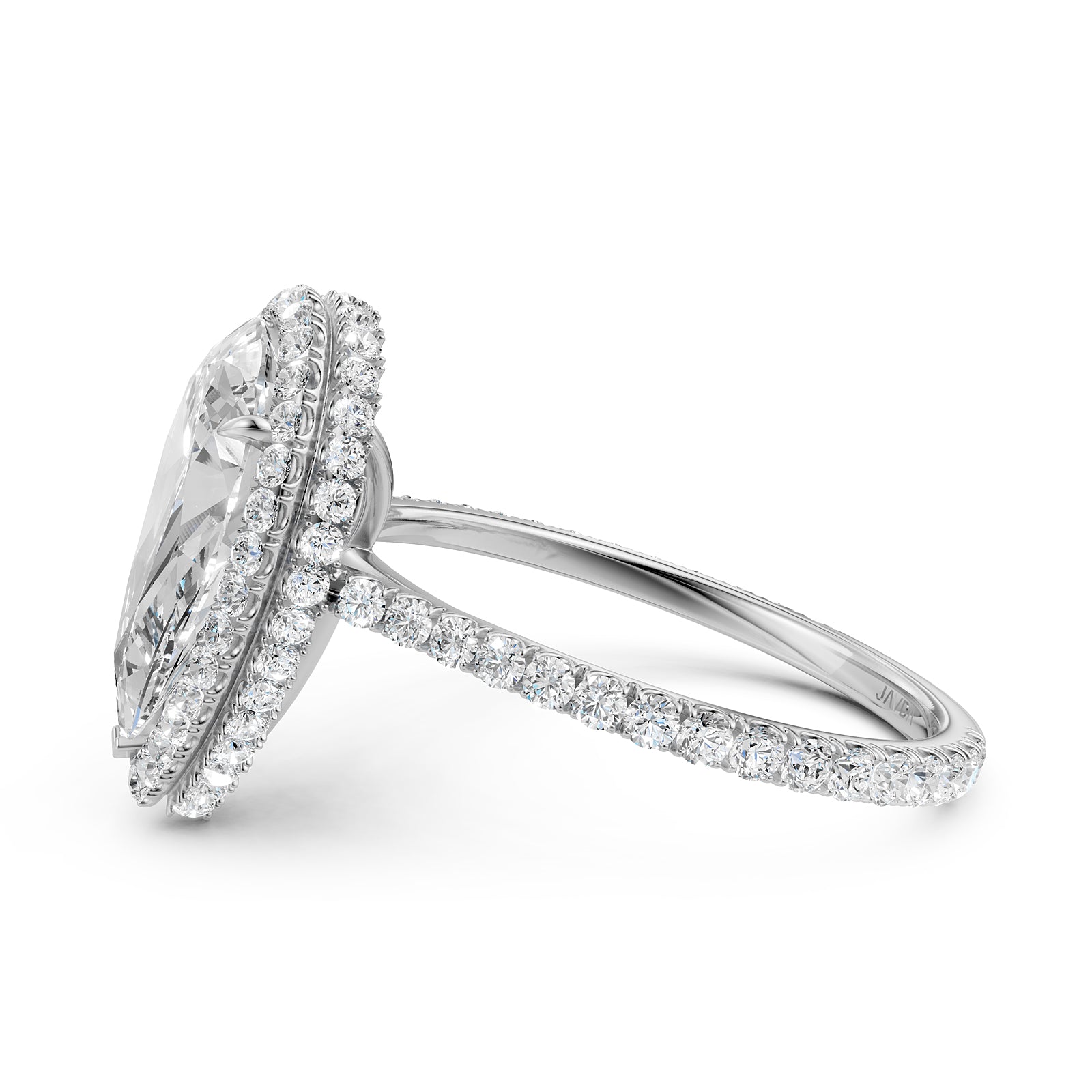 Double Halo Lab Grown Pear Diamond French Pave Set Engagement Ring